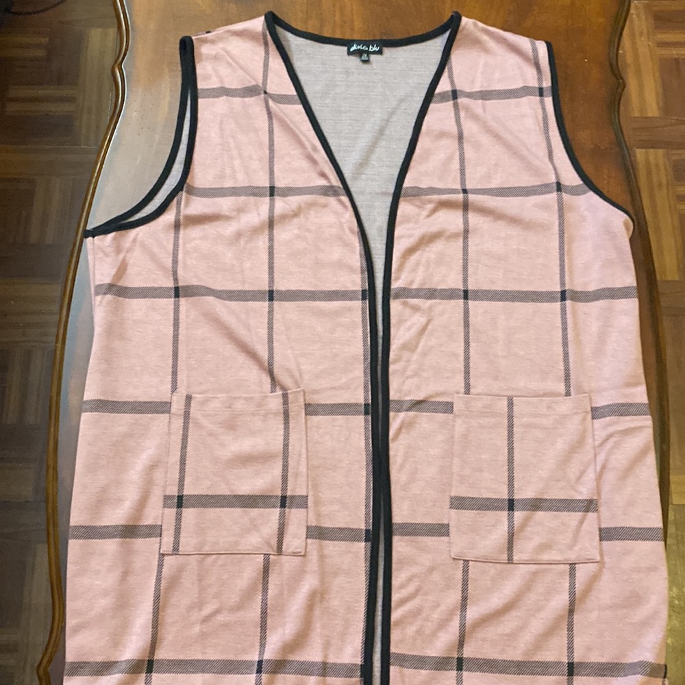 Pink and black checkered long vest